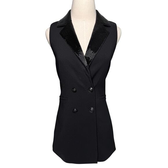 Alice + Olivia Carlena Tuxedo Romper Double Breasted Blazer black beaded size 2 - Picture 5 of 16